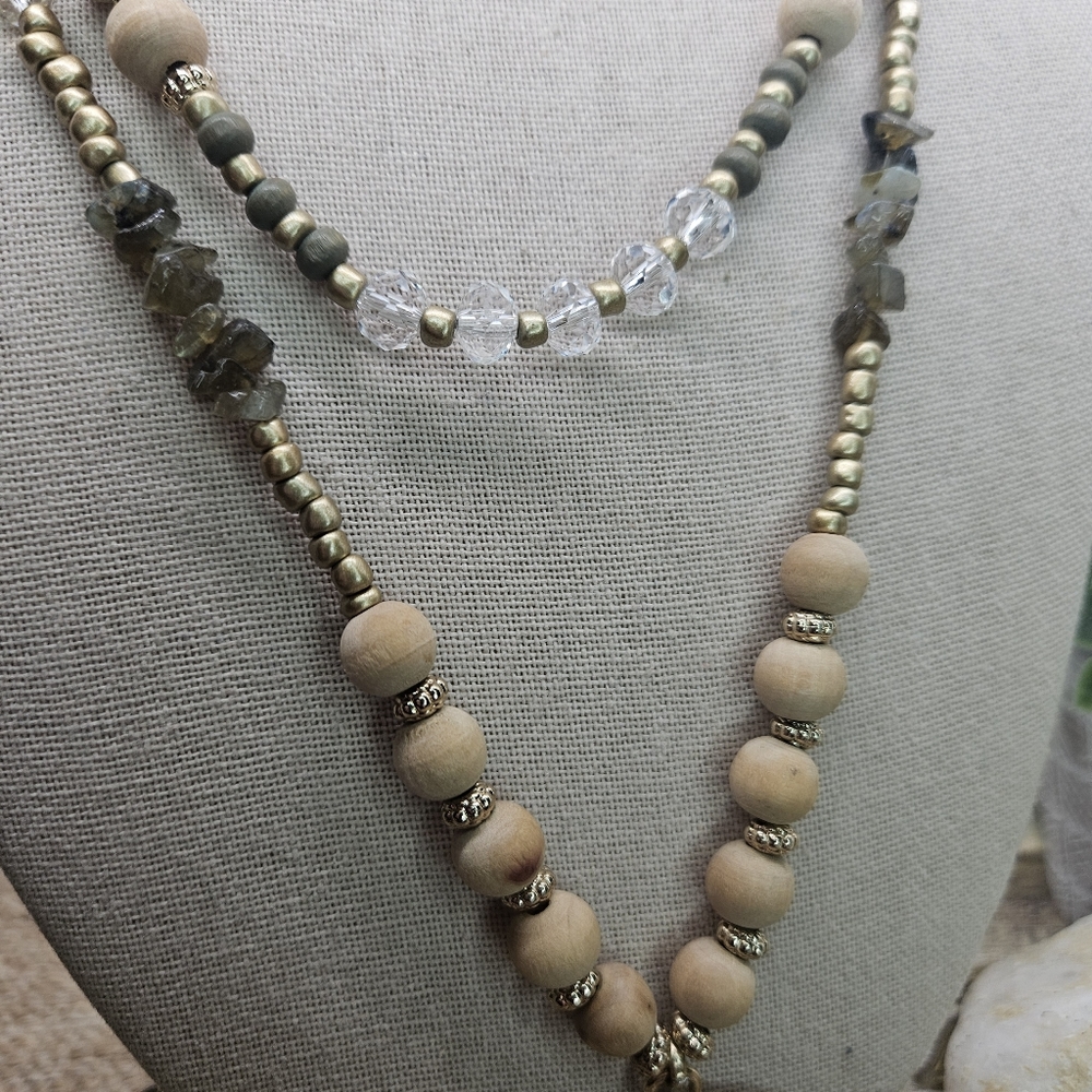 CHICOS Medallion Double-Strand Boho Necklace with Abalone Pendant - Picture 7 of 8